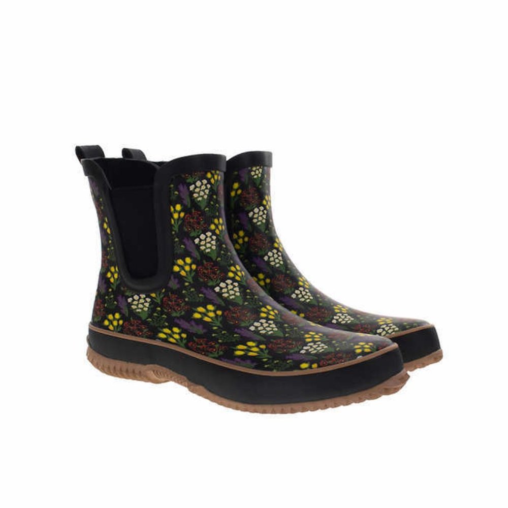 Western Chief Women's Chelsea Rain Boot, Black (flowers) Size 7